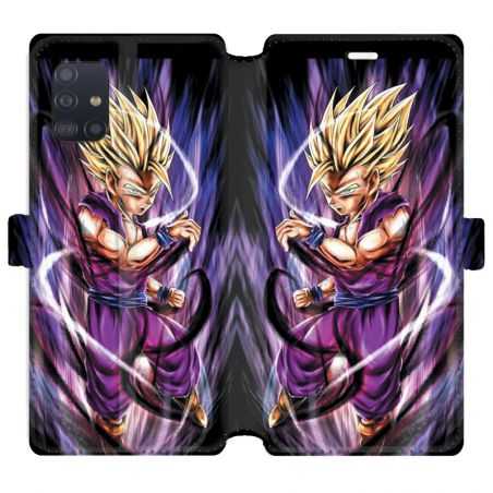 Housse cuir portefeuille pour Samsung Galaxy A51 Manga Dragon Ball Sangohan violet