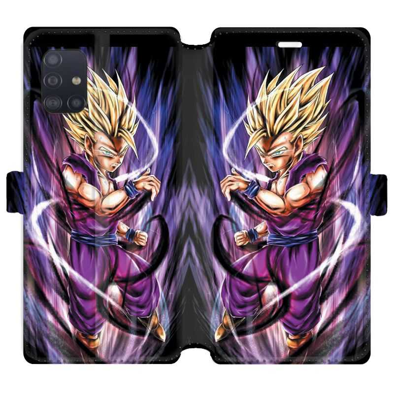 Housse cuir portefeuille pour Samsung Galaxy A51 Manga Dragon Ball Sangohan violet