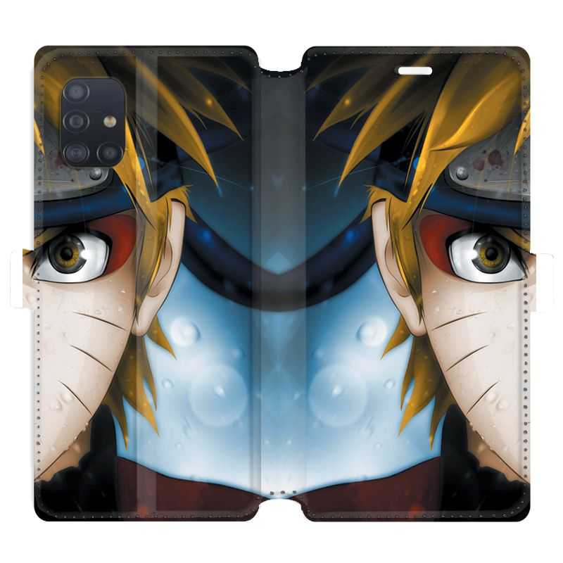 Housse cuir portefeuille pour Samsung Galaxy A51 Manga Naruto blanc