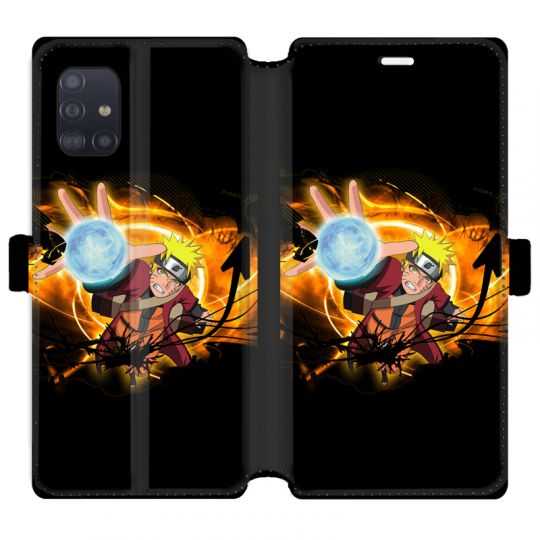 Housse cuir portefeuille pour Samsung Galaxy A51 Manga Naruto noir