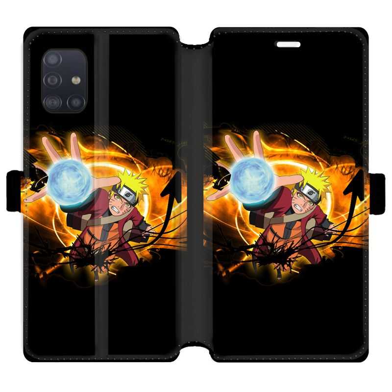 Housse cuir portefeuille pour Samsung Galaxy A51 Manga Naruto noir