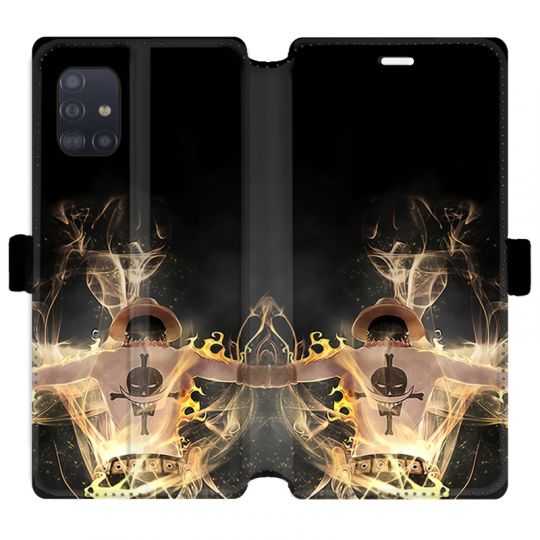 Housse cuir portefeuille pour Samsung Galaxy A51 Manga One Piece Ace noir
