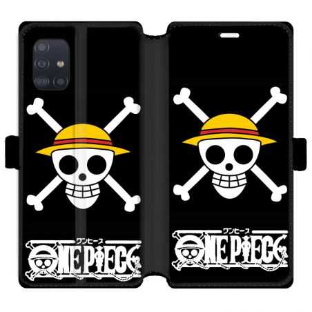 Housse cuir portefeuille pour Samsung Galaxy A51 Manga One Piece tete de mort