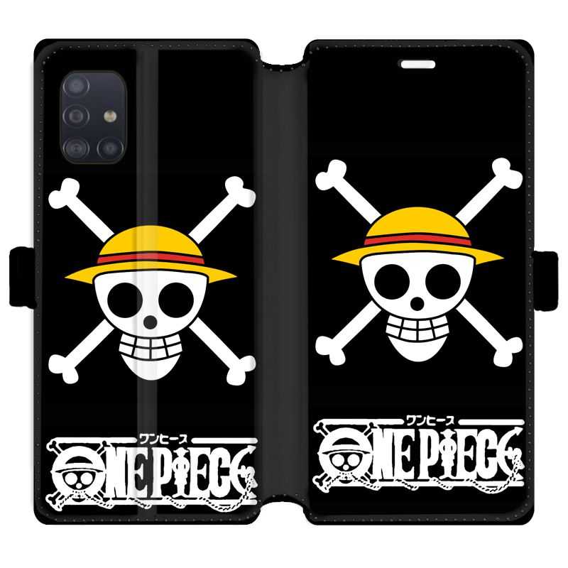 Housse cuir portefeuille pour Samsung Galaxy A51 Manga One Piece tete de mort