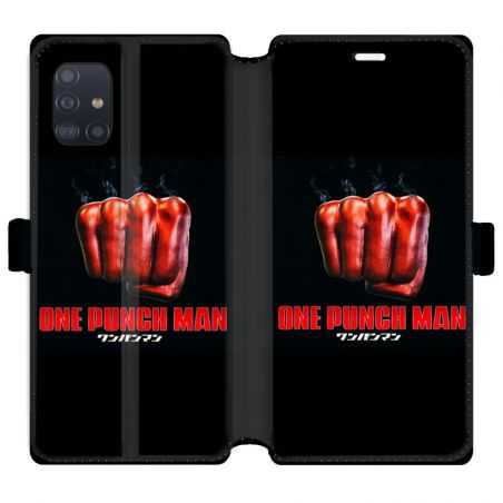 Housse cuir portefeuille pour Samsung Galaxy A51 Manga One Punch Man poing