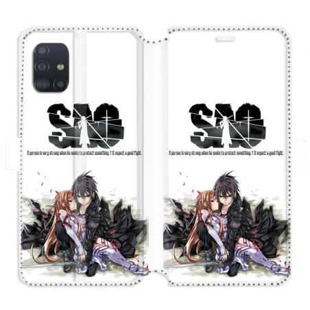 Housse cuir portefeuille pour Samsung Galaxy A51 Manga SAO sword Art Online blanc