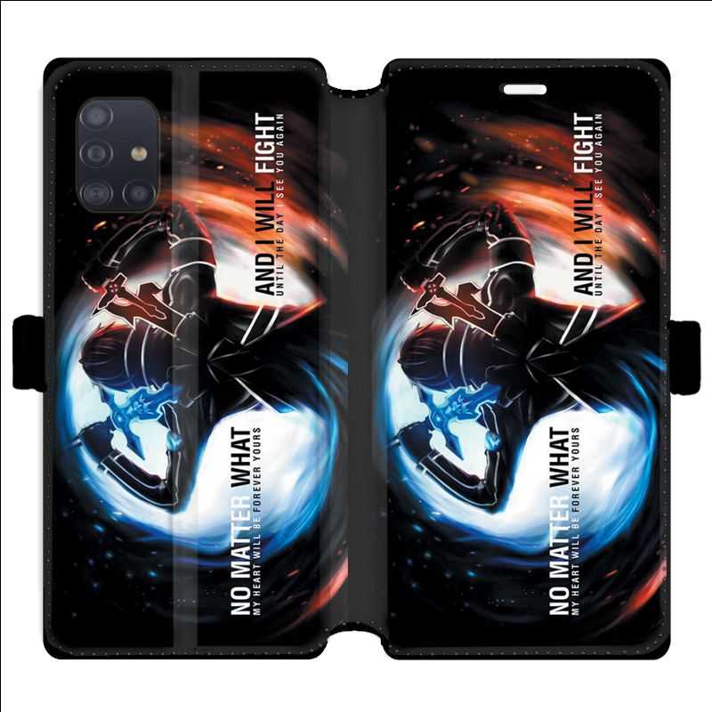 Housse cuir portefeuille pour Samsung Galaxy A51 Manga SAO sword Art Online Fight