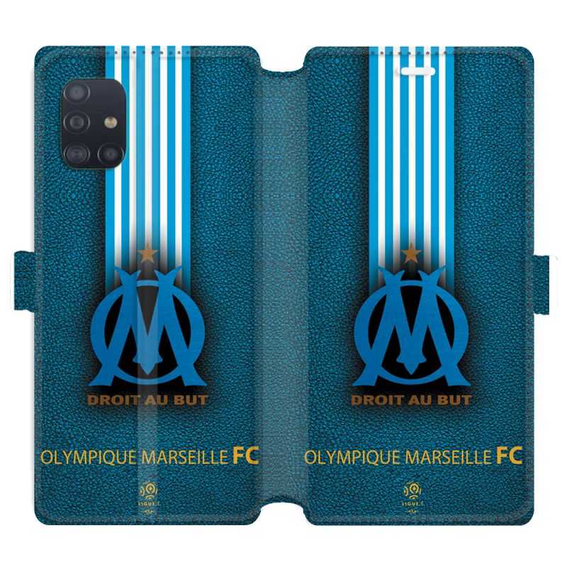 Housse cuir portefeuille pour Samsung Galaxy A51 Olympique Marseille OM Bande