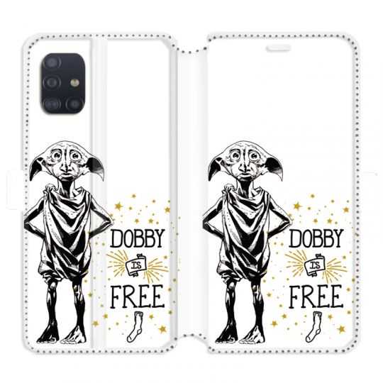 Housse cuir portefeuille pour Samsung Galaxy A51 WB License harry potter dobby Free B