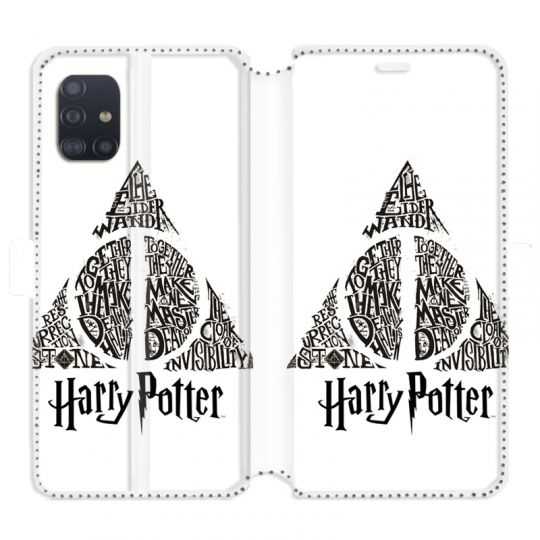 Housse cuir portefeuille pour Samsung Galaxy A51 WB License harry potter pattern triangle Blanc