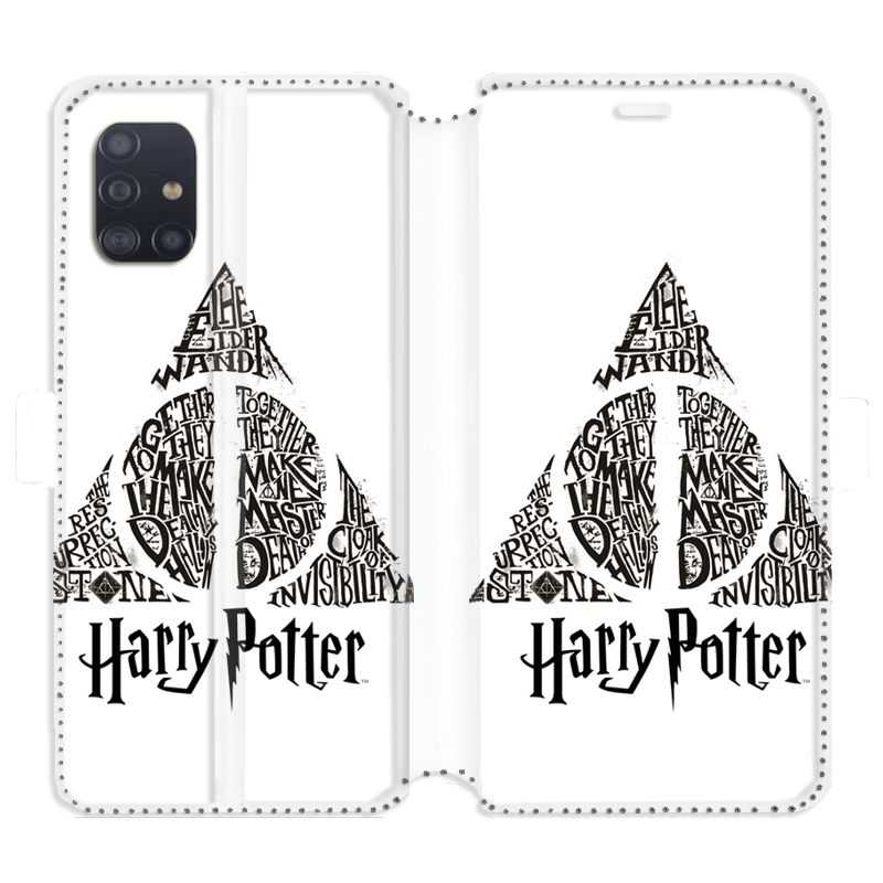 Housse cuir portefeuille pour Samsung Galaxy A51 WB License harry potter pattern triangle Blanc