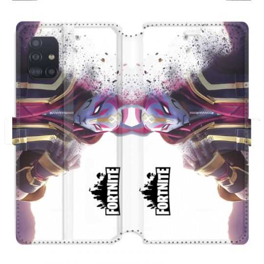 Housse cuir portefeuille pour Samsung Galaxy A51 Fortnite Blanc