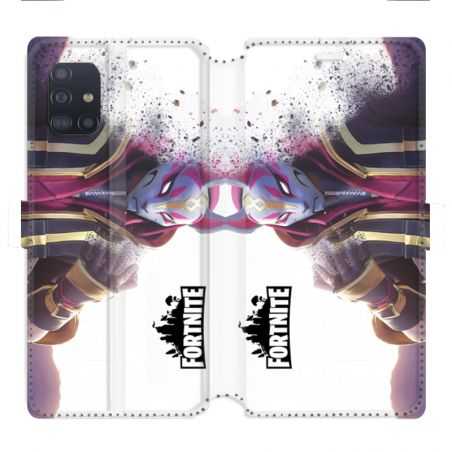 Housse cuir portefeuille pour Samsung Galaxy A51 Fortnite Blanc
