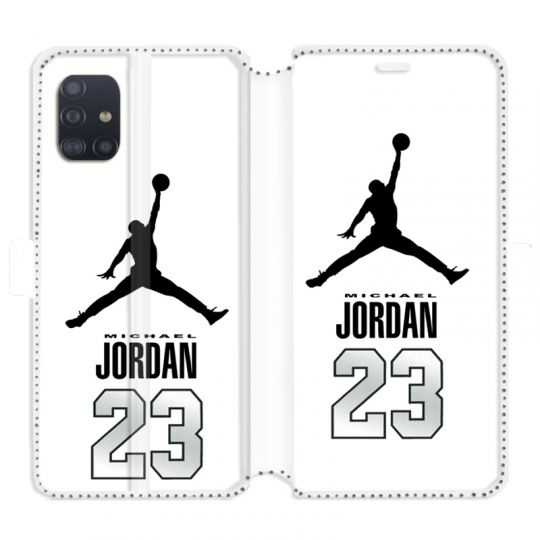 Housse cuir portefeuille pour Samsung Galaxy A51 Jordan 23 Blanc