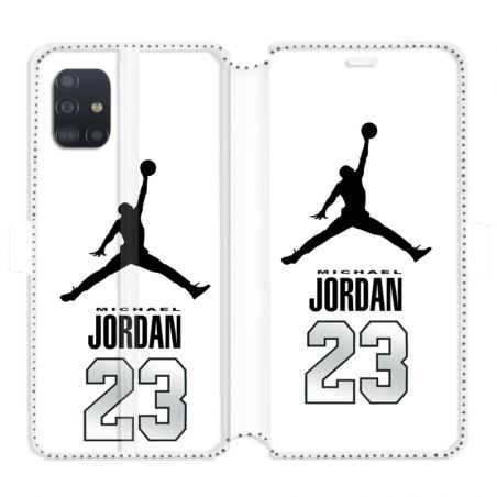 Housse cuir portefeuille pour Samsung Galaxy A51 Jordan 23 Blanc