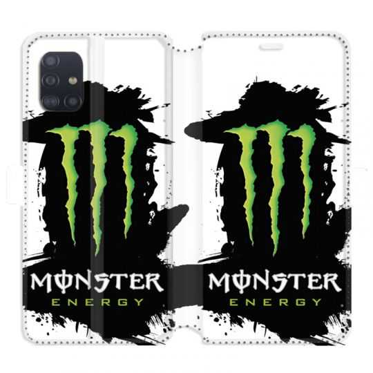 Housse cuir portefeuille pour Samsung Galaxy A51 Monster Energy tache