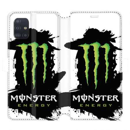 Housse cuir portefeuille pour Samsung Galaxy A51 Monster Energy tache