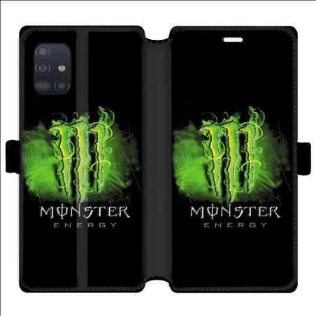 Housse cuir portefeuille pour Samsung Galaxy A51 Monster Energy Vert