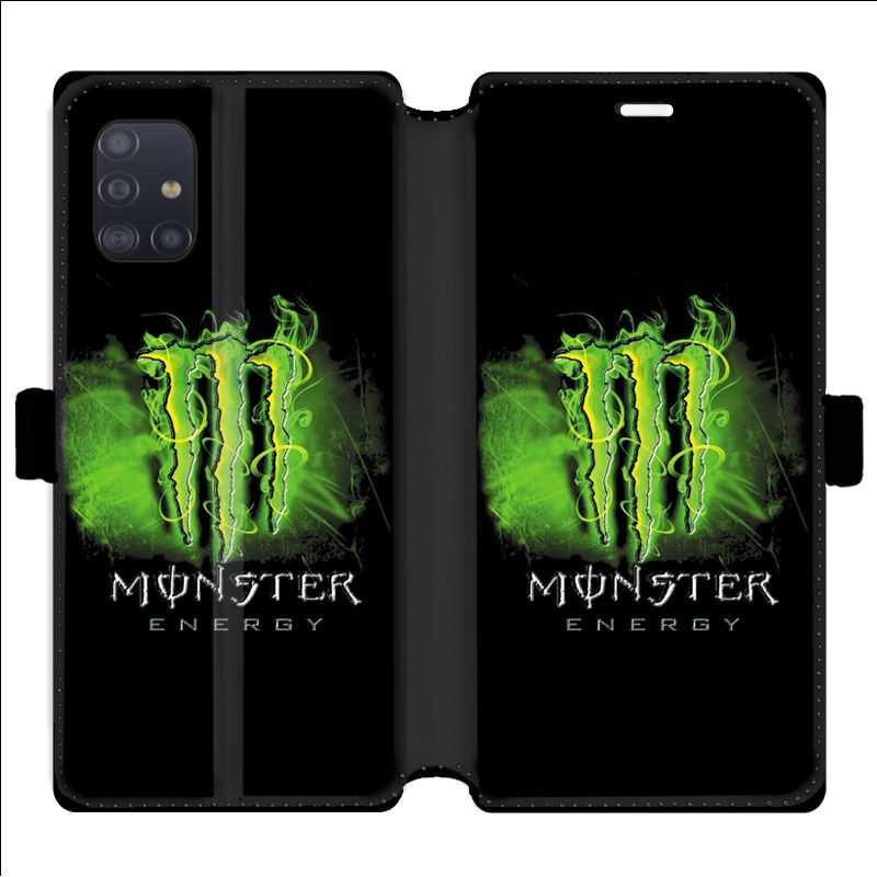 Housse cuir portefeuille pour Samsung Galaxy A51 Monster Energy Vert