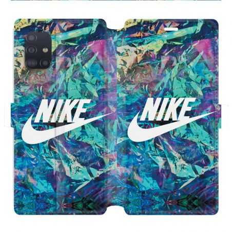 Housse cuir portefeuille pour Samsung Galaxy A51 Nike Turquoise