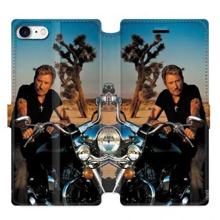 Housse cuir portefeuille pour iphone 7  / 8 / SE (2020) Johnny Hallyday Moto