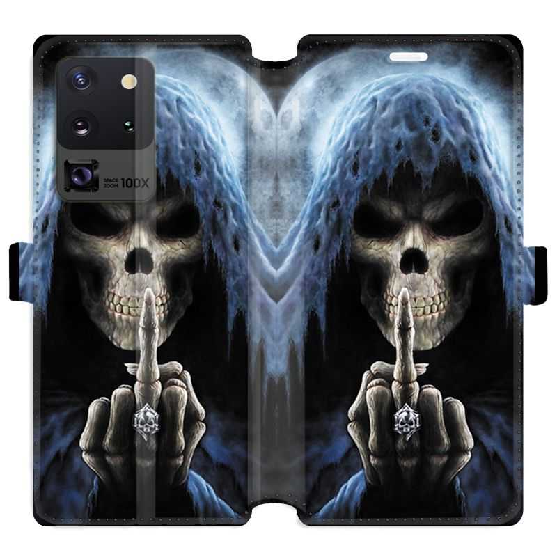 Housse cuir portefeuille pour Samsung Galaxy S20 Ultra tete de mort Doigt