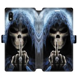Housse cuir portefeuille pour Samsung Galaxy A10 tete de mort Doigt