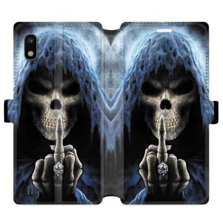 Housse cuir portefeuille pour Samsung Galaxy A10 tete de mort Doigt
