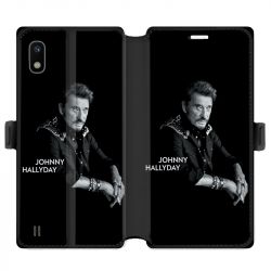Housse cuir portefeuille pour Samsung Galaxy A10 Johnny Hallyday Noir