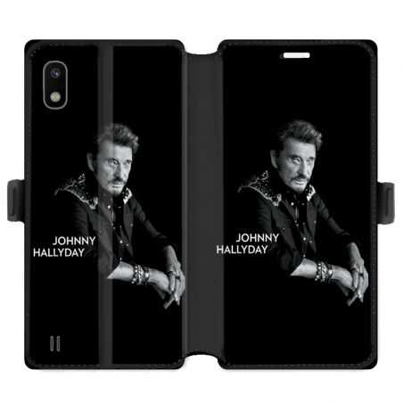Housse cuir portefeuille pour Samsung Galaxy A10 Johnny Hallyday Noir