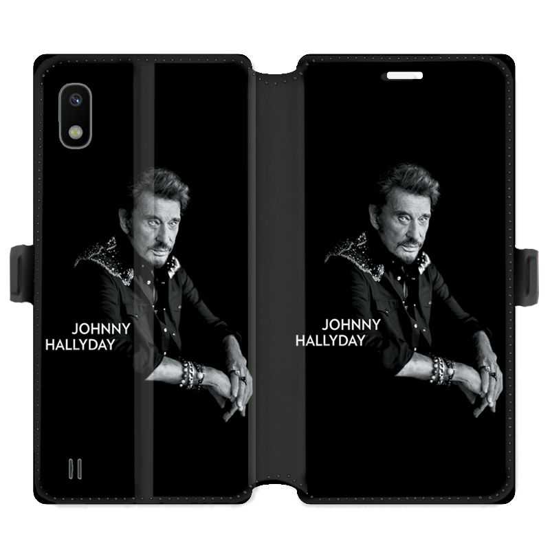 Housse cuir portefeuille pour Samsung Galaxy A10 Johnny Hallyday Noir