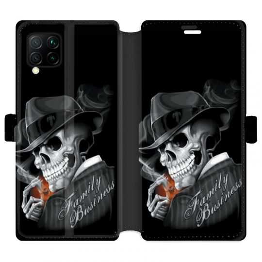 Housse cuir portefeuille pour Huawei P40 Lite tete de mort family business