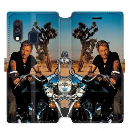 Housse cuir portefeuille pour Samsung Galaxy A40 Johnny Hallyday Moto