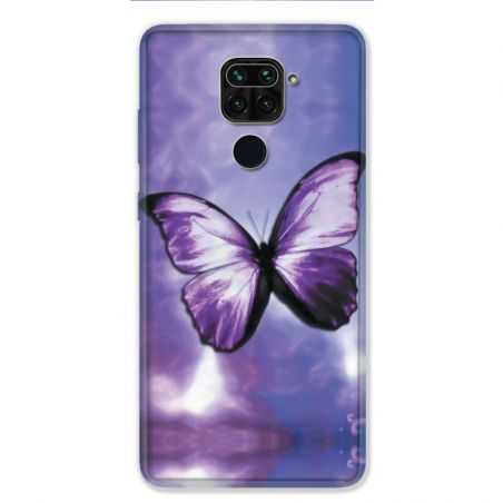 Coque pour Xiaomi Redmi Note 9 - papillons violet et blanc
