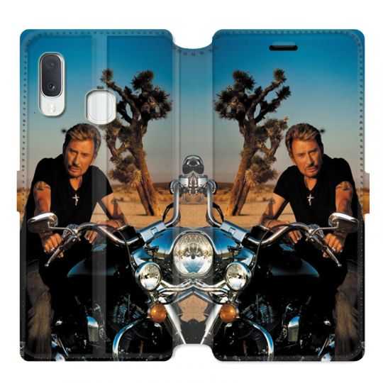 Housse cuir portefeuille pour Samsung Galaxy A20e Johnny Hallyday Moto