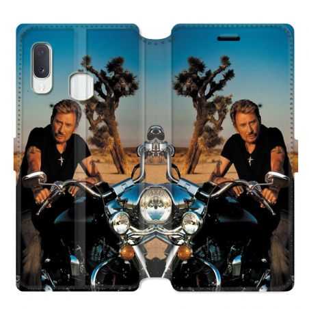 Housse cuir portefeuille pour Samsung Galaxy A20e Johnny Hallyday Moto