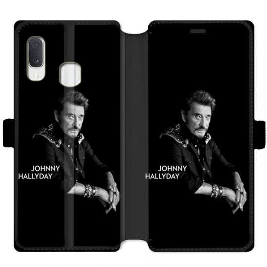 Housse cuir portefeuille pour Samsung Galaxy A20e Johnny Hallyday Noir