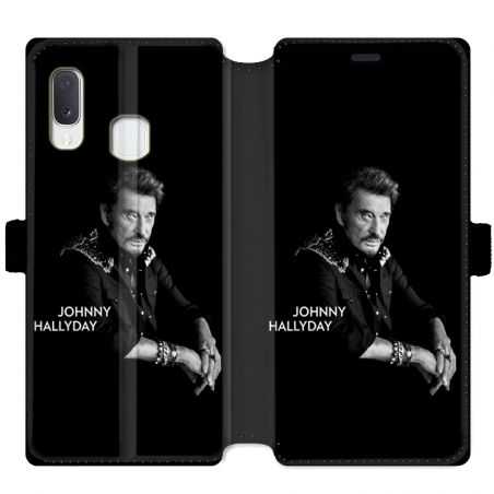 Housse cuir portefeuille pour Samsung Galaxy A20e Johnny Hallyday Noir