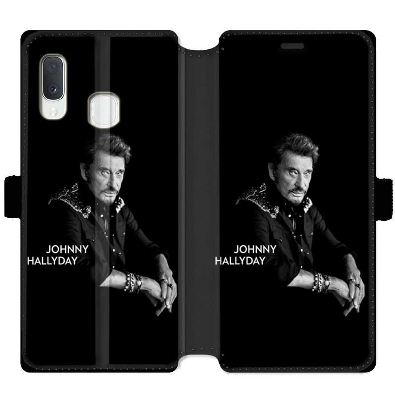 Housse cuir portefeuille pour Samsung Galaxy A20e Johnny Hallyday Noir
