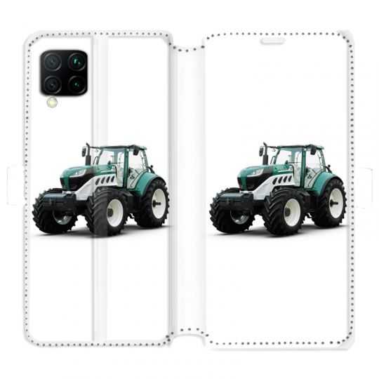 Housse cuir portefeuille pour Huawei P40 Lite Agriculture Tracteur Blanc