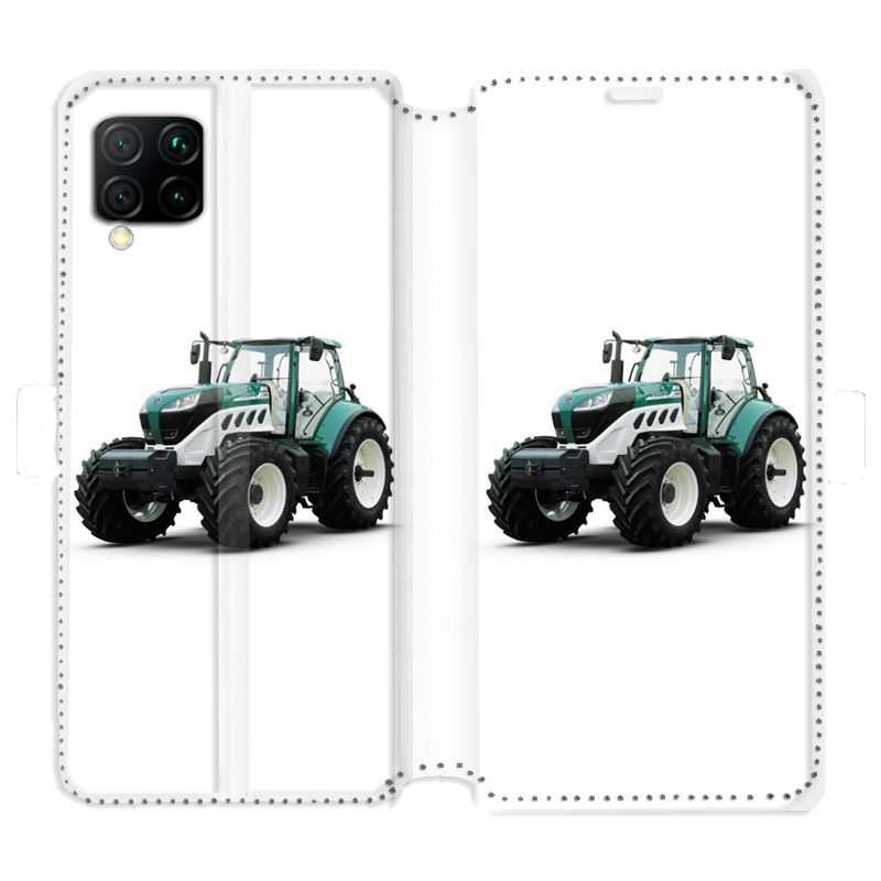 Housse cuir portefeuille pour Huawei P40 Lite Agriculture Tracteur Blanc