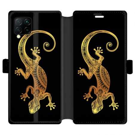 Housse cuir portefeuille pour Huawei P40 Lite Animaux Maori lezard noir