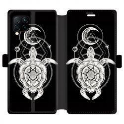 Housse cuir portefeuille pour Huawei P40 Lite Animaux Maori Tortue noir