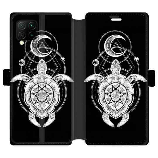 Housse cuir portefeuille pour Huawei P40 Lite Animaux Maori Tortue noir