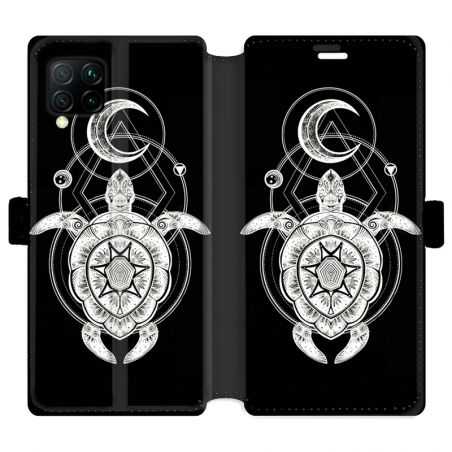 Housse cuir portefeuille pour Huawei P40 Lite Animaux Maori Tortue noir