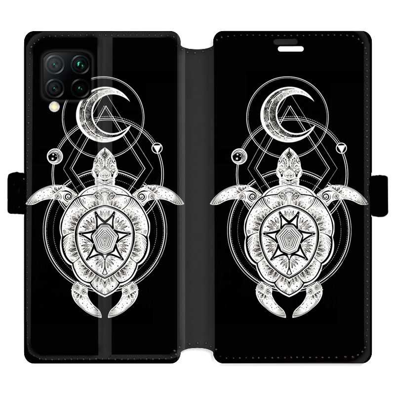 Housse cuir portefeuille pour Huawei P40 Lite Animaux Maori Tortue noir