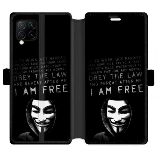Housse cuir portefeuille pour Huawei P40 Lite Anonymous I am free