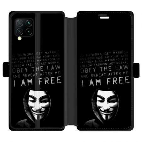 Housse cuir portefeuille pour Huawei P40 Lite Anonymous I am free