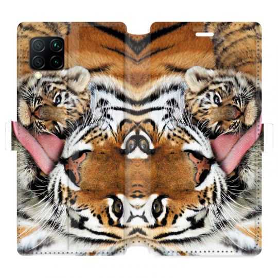 Housse cuir portefeuille pour Huawei P40 Lite bebe tigre