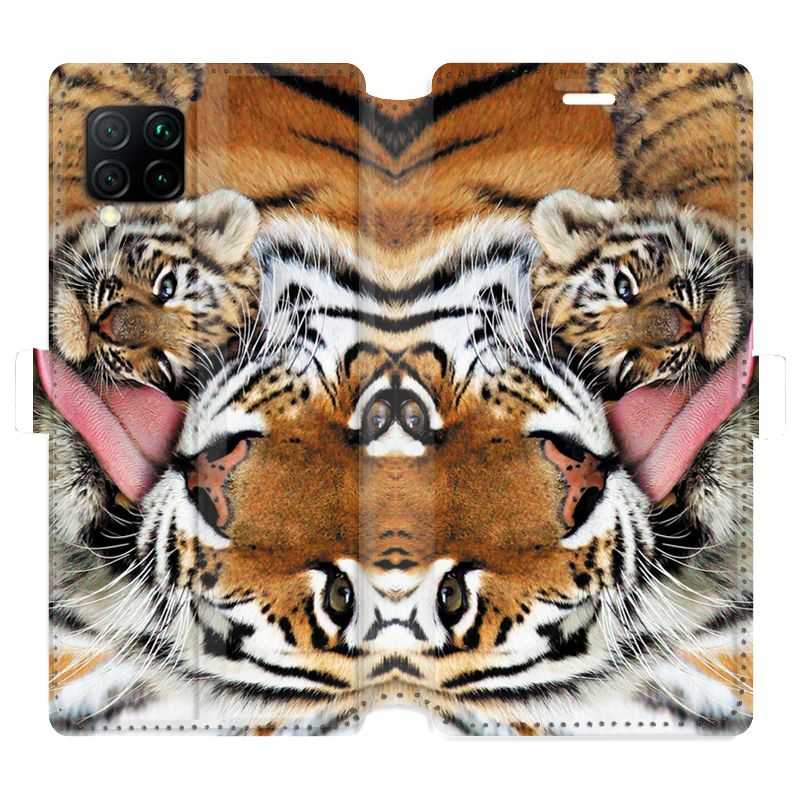 Housse cuir portefeuille pour Huawei P40 Lite bebe tigre